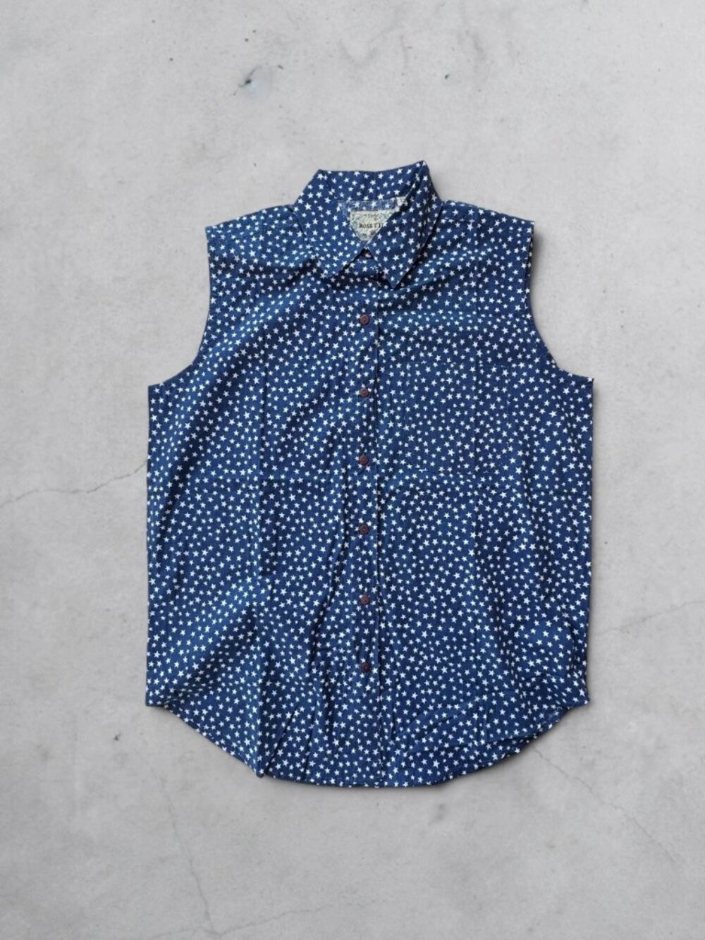 NWT Vintage Rosettes Star Print Sleeveless Button Down Top Size M Blue Americana